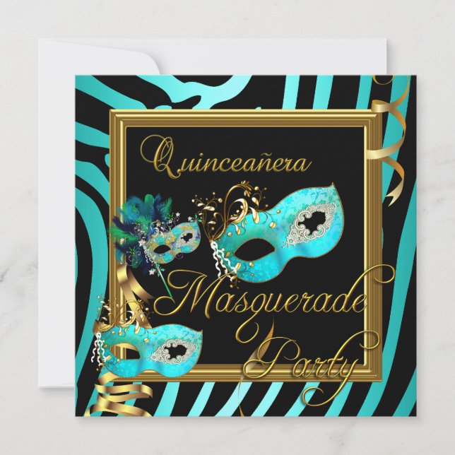 Masquerade Quinceanera 15 Zebra Birthday Party Invitation (Front)