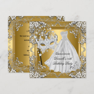 Masquerade Quinceanera 15th Birthday Mask Gold Invitation