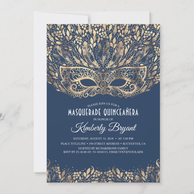 MASQUERADE QUINCEANERA 15TH BIRTHDAY PARTY INVITATION (Front)