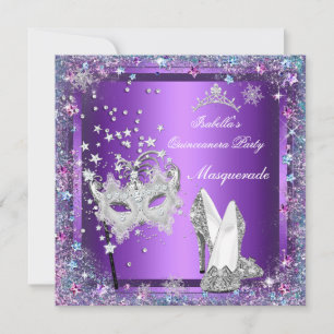 Masquerade Quinceanera 15th Party Purple Tiara Invitation
