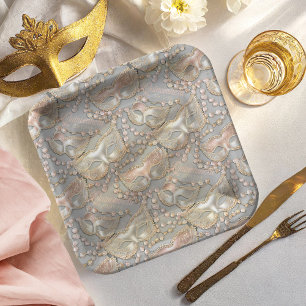 Masquerade Quinceanera Bead Masks Rose Gold ID1031 Paper Plate