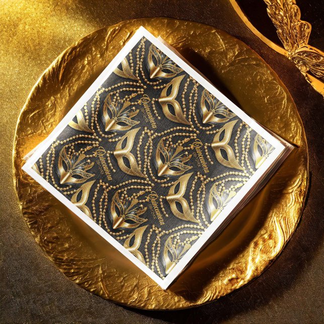 Masquerade Quinceanera Beads Masks Black ID1031 Napkin (Creator Uploaded)