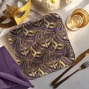 Masquerade Quinceanera Beads Masks Purple ID1031 Paper Plate