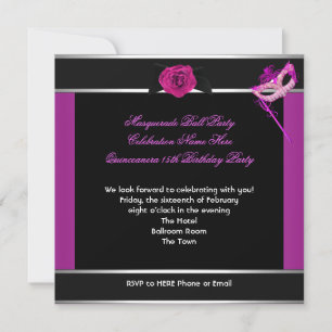 Masquerade Quinceanera Birthday Party Pink Invitation