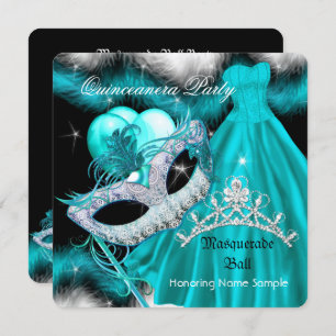 Masquerade Quinceanera Birthday Party Teal 2 Invitation
