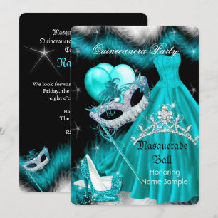 Masquerade Quinceanera Birthday Party Teal 3a Invitation