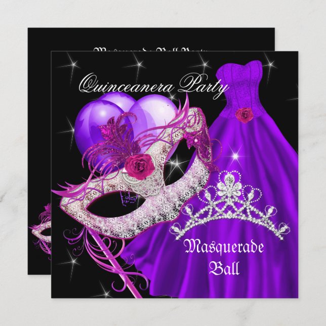 Masquerade Quinceanera Birthday Purple Invitation (Front/Back)