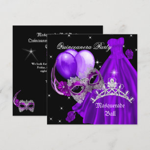 Masquerade Quinceanera Birthday Purple Rose Invitation