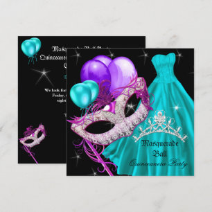 Masquerade Quinceanera Birthday Teal Purple Invitation