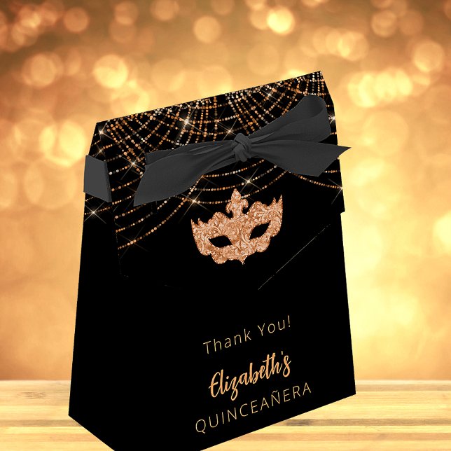 Masquerade Quinceanera black glitter gold Favour Box (Creator Uploaded)