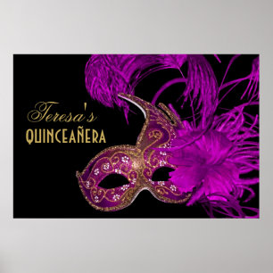 Masquerade quinceañera fifteenth birthday purple poster