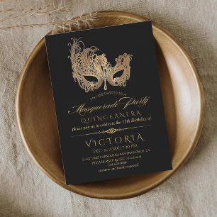 Masquerade Quinceanera Gold & Black  Invitation