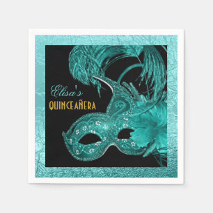 Masquerade Quinceañera party aqua blue mask Napkin
