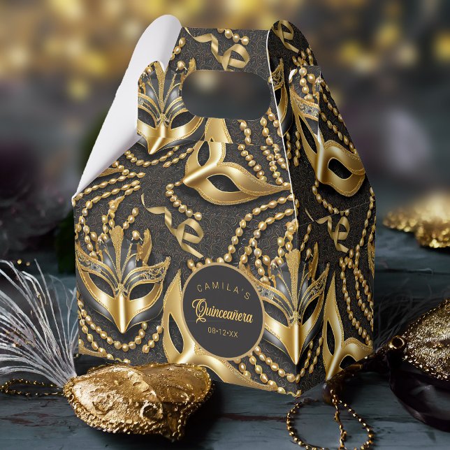 Masquerade Quinceanera Pattern Black Gold ID1031 Favour Box (Creator Uploaded)