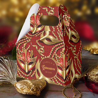 Masquerade Quinceanera Pattern Red Gold ID1031 Favour Box