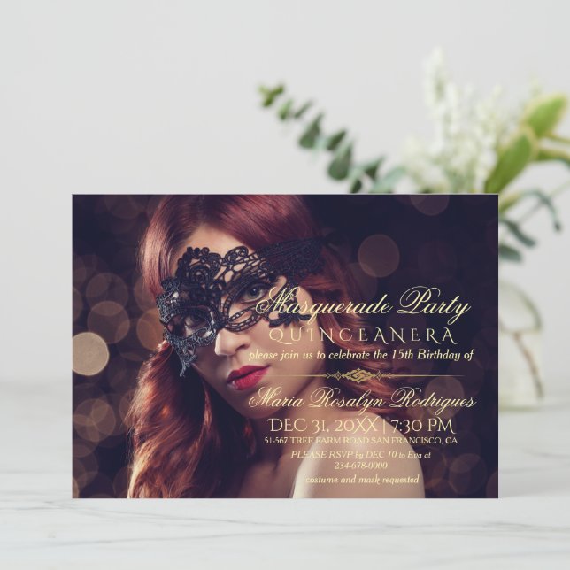 Masquerade Quinceanera Photo  Invitation (Standing Front)