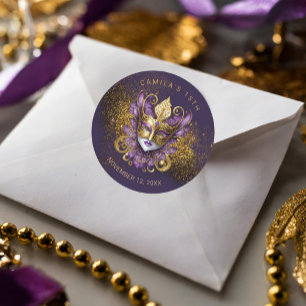 Masquerade Quinceanera Purple Gold V2 ID1031 Classic Round Sticker
