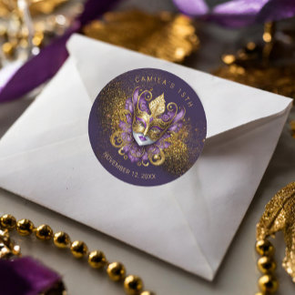 Masquerade Quinceanera Purple Gold V2 ID1031 Classic Round Sticker