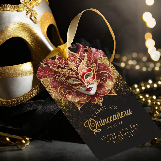 Masquerade Quinceanera Red Gold V2 ID1031 Gift Tag (Creator Uploaded)