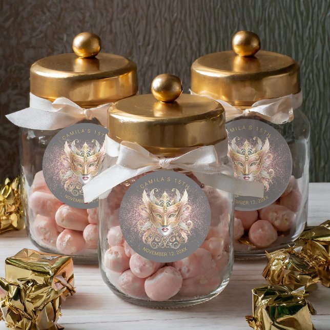 Masquerade Quinceanera Rose Gold V2 ID1031 Classic Round Sticker (Creator Uploaded)