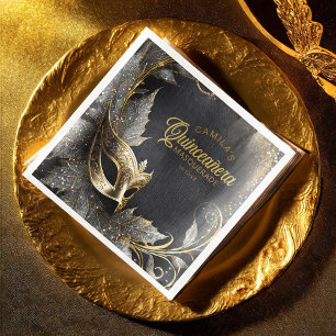 Masquerade Quinceañera Welcome Black Gold ID1031 Napkin