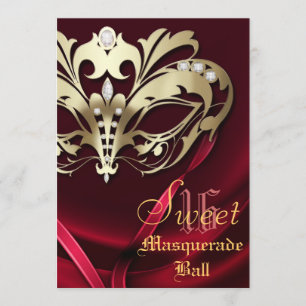 Masquerade Red Jewelled Sweet 16 Invitation