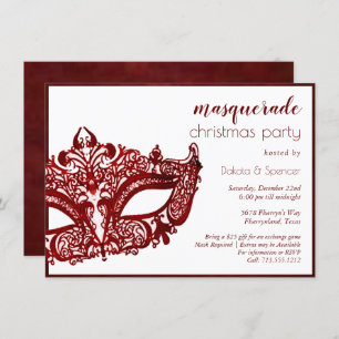 Masquerade Red Mask   Mardi Gras Christmas Party Invitation