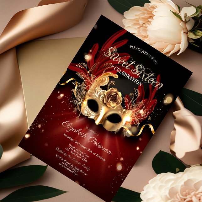 Masquerade Red Sweet 16 Invitation (Creator Uploaded)