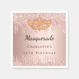 Masquerade rose gold drips birthday party  napkin