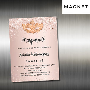 Masquerade rose gold glitter Sweet 16 luxury Magnetic Invitation
