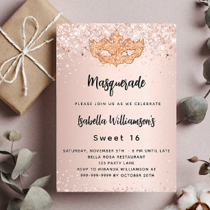 Masquerade rose gold Sweet 16 luxury Invitation