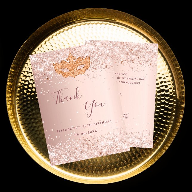 Masquerade rose gold thank you card (Creator Uploaded)