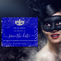 Masquerade royal blue silver budget save the date
