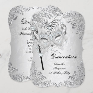 Masquerade Silver Quinceanera 15th Birthday Invitation