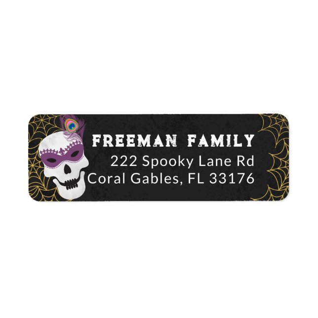 Masquerade Skull Halloween Return Address Label (Front)
