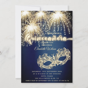  Masquerade sparkling firework luxury Quinceañera  Invitation