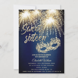  Masquerade sparkling firework luxury Sweet 16 Invitation