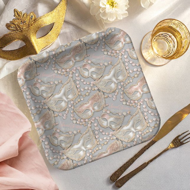 Masquerade Sweet 16 Bead Masks Rose Gold ID1032 Paper Plate (Creator Uploaded)