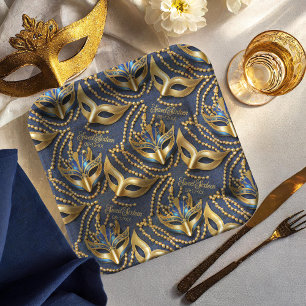 Masquerade Sweet 16 Beads Masks Blue ID1032 Paper Plate