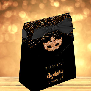 Masquerade Sweet 16 black glitter gold Favour Box