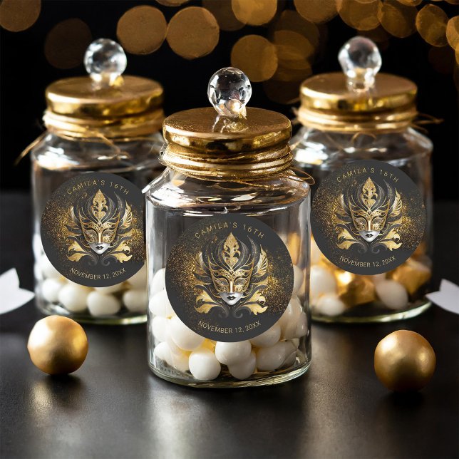 Masquerade Sweet 16 Black Gold V2 ID1032 Classic Round Sticker (Creator Uploaded)