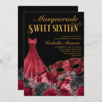 Masquerade Sweet 16 Black Red Gold 16th Birthday