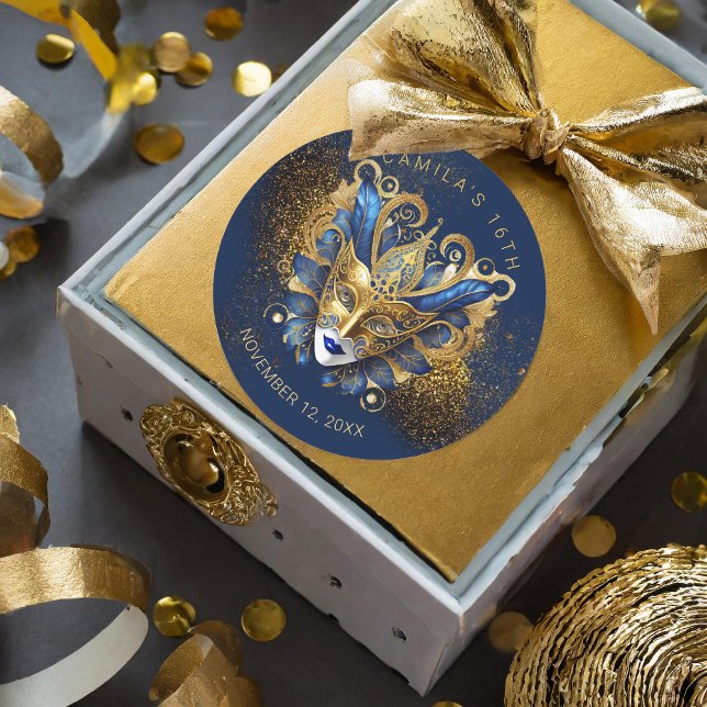 Masquerade Sweet 16 Blue Gold V2 ID1032 Classic Round Sticker (Creator Uploaded)