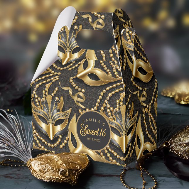 Masquerade Sweet 16 Pattern Black Gold ID1032 Favour Box (Creator Uploaded)
