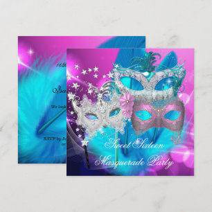 Masquerade Sweet 16 Pink Purple Teal Mask Invitation