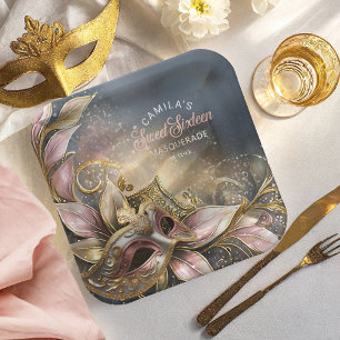 Masquerade Sweet 16 Rose Gold ID1032 Paper Plate