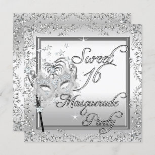 Masquerade Sweet 16 Sixteen Birthday White Invitation