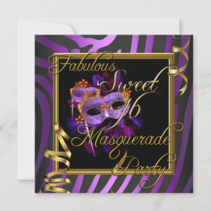 Masquerade Sweet 16 Sweet Sixteen Gold Purple Invitation