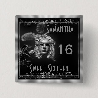Masquerade sweet sixteen 15 cm square badge