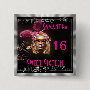 Masquerade sweet sixteen 15 cm square badge